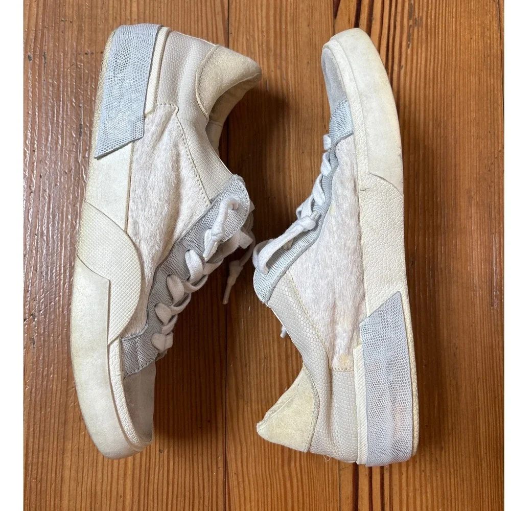 Dolce Vita Zina‎ Sneakers Women Cream Good Mixed Media Calf Hair Suede SIZE 7.5 - Picture 4 of 7